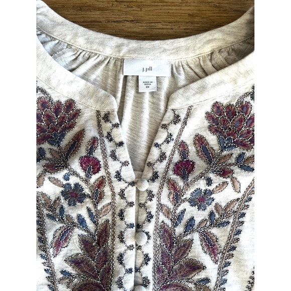 J. Jill Feminine Floral Embroidered Blouse Size 2X Plus 3/4 Sleeves boxy - Picture 3 of 10